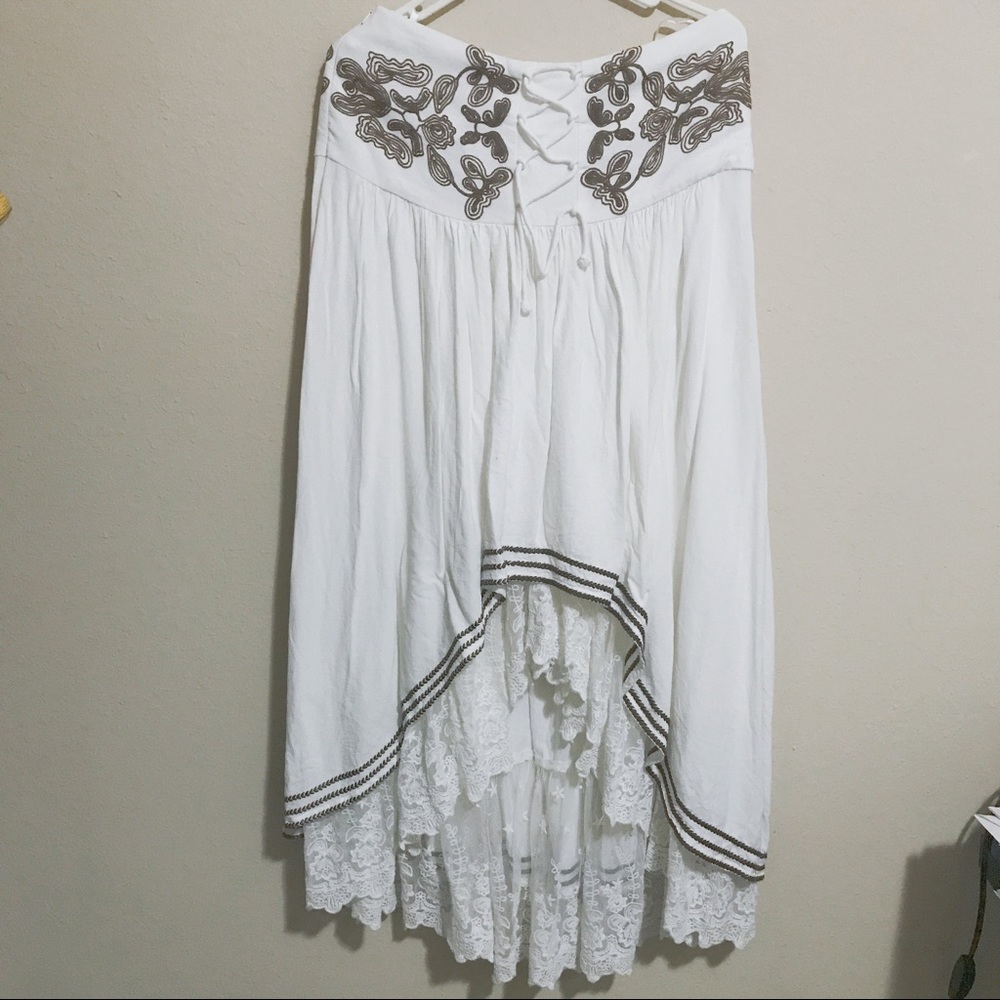 White Asymmetrical Gypsy Style/Boho Maxi Skirt